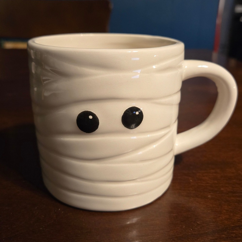 Giftcraft Mummy Mug Halloween Coffee Cup White Textured Ceramic 4" Spooky Cup